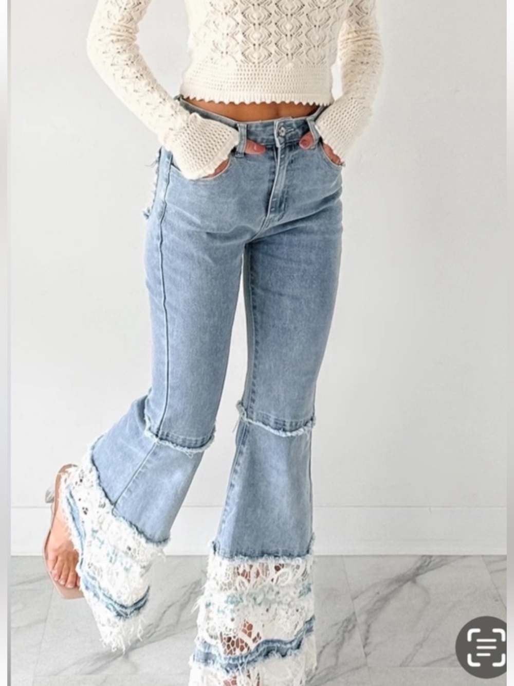 POL Flared Jeans With Crochet Lace Details EUC